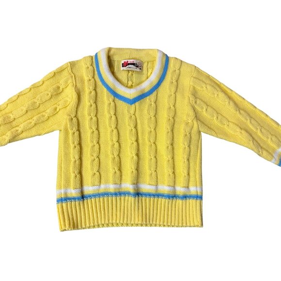 Vintage Mimi Sweater Little Boys 3 Yellow Blue White Cable Knit V-Neck Used - Picture 5 of 11